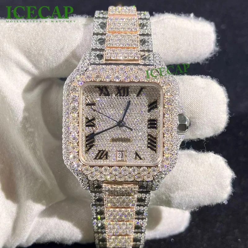 Luxury Hip Hop Watch 100% Pass the diamond tester Mens Moissanite Diamond mechanical watches Iced Out VVS Moissanite watch