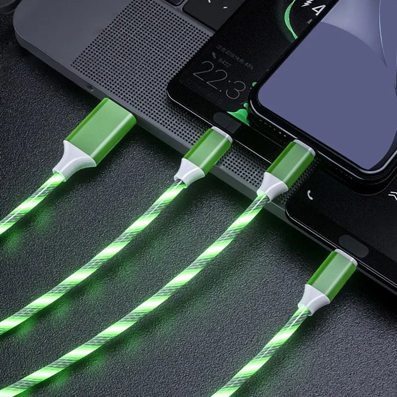 hot fashion super fast quick charging multi-function RGB LED 3 in 1 usb charge cable
