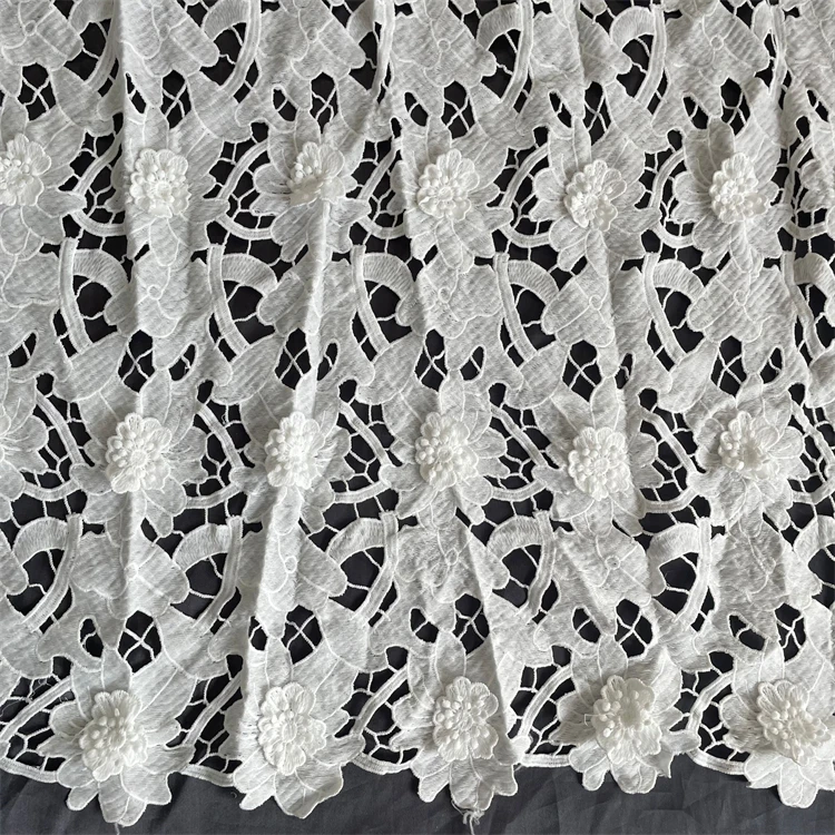 2024 new design guipure lace fabric guipure lace net fabric 3d flower lace embroidery fabric