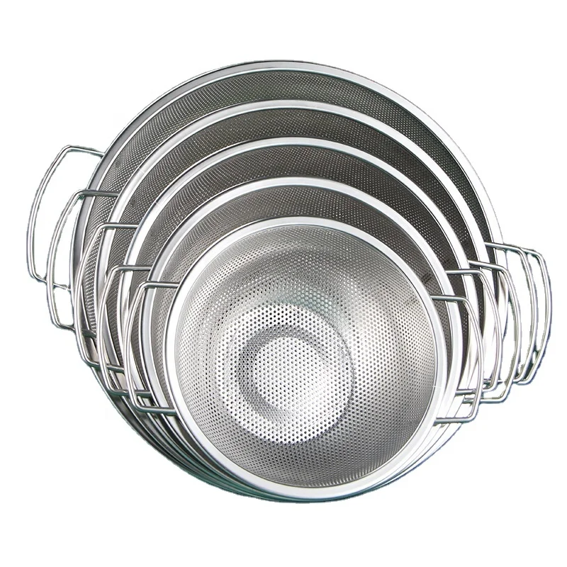 304 Stainless Steel Strainer Mesh Colander with Double Handles for Draining Rinsing Washing Vegetables Fruit