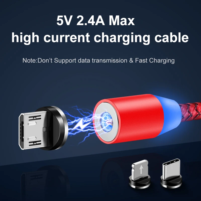 High Quality 3 In 1 Nylon Braided Glow Rotating Metal  Magnetic Cable 1M 3-In-1 Rotate Fast Charging Usb Cable Charger Cables