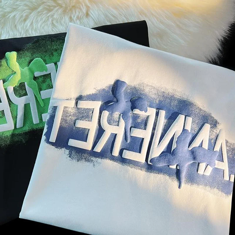 Good Quality Puff Printing Tshirt Manufacturing Organic Cotton Letter Graphic Tees Custom Women Printed 3D Puff Print T Shirts