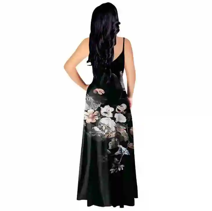Fashion Women Clothing Casual Loose Spaghetti Strap Basic Maxi Floral Printed Beach Long Club Dresses