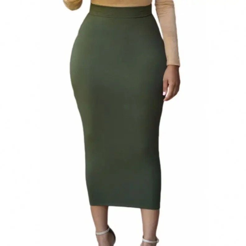 New Arrival Fashion Solid Clothing High-waist Bodycon Women Maxi Skirt