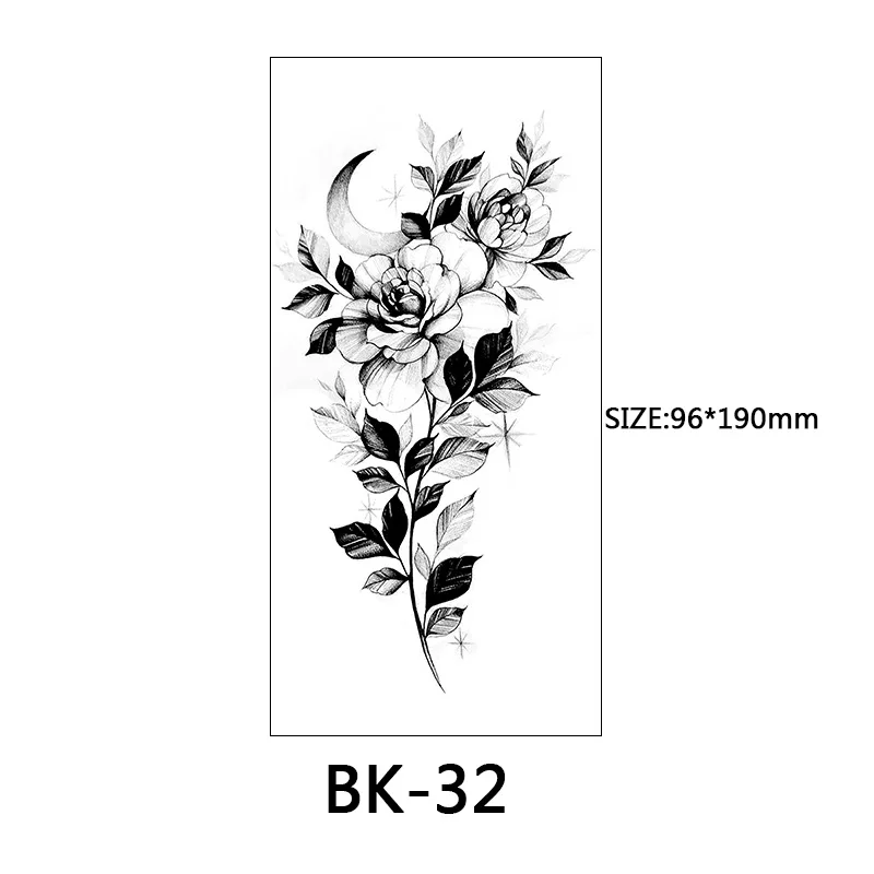 Petal 3D Black Flower Rose Temporary Tattoos For Women Waterproof Body Art Arm Sketch Tattoo Stickers For Girls Shoulder Arm