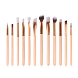 New Arrival 12 Pcs Brush Set Makeup Portable Wooden Handle Build Your Own Makeup Brush Set Soft Fur Makeup Eye Brushes