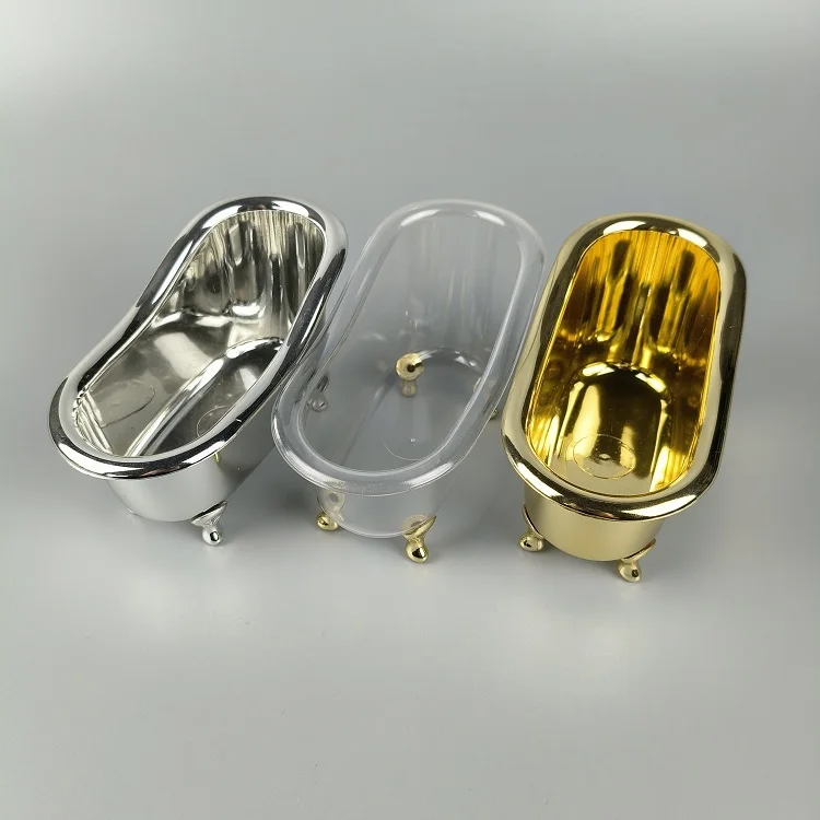 Plastic PS clear gold feet mini bathtub cosmetic bottle container/ SMALL 12*6*7cm washroom SHAMPOO soap package containers