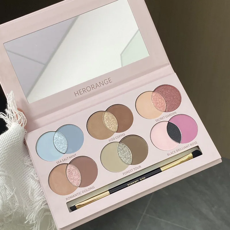 HERORANGE Multi-Role Dry Eyeshadow Palette All-in-One Makeup Tray with Glitter Matte Blusher Contour Powder & Eye Brush Mirror