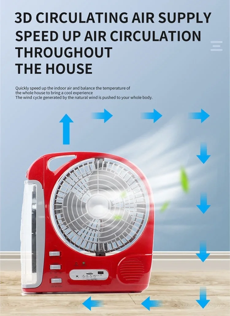 Multi-Media USB Charging Bluetooth Multi-Function Solar Panel Fan  8 Inch Rechargeable Solar Fan 3.2v 5800mA  Battery