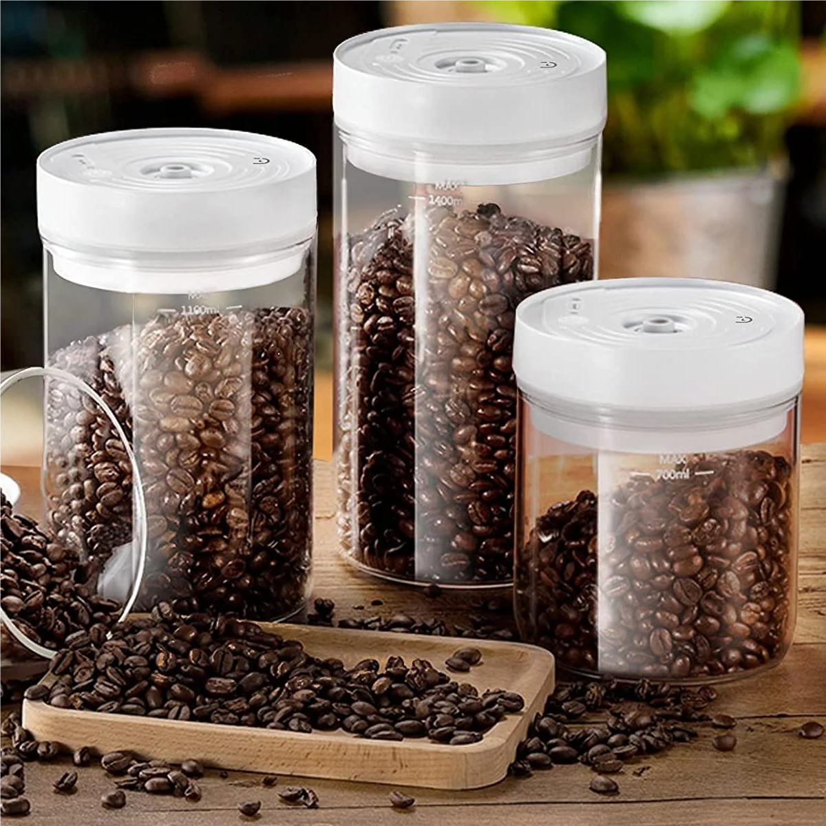 Eco-Friendly Smart Glass Seal Coffee Storage Jars With Vacuum Lids Food Storage Automatic Vacuum Container