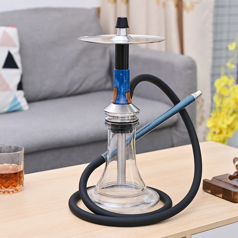 Custom Logo Large size Arabian single Pipe Shisha 15.3 Inch Height Luxury Multi Colors Aluminum Glass Germany Hookah Shisha set