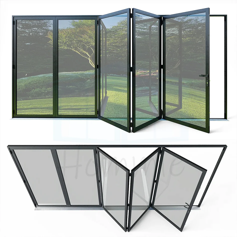 Foshan Factory Make Large Opening Insulated Soundproof Interior Aluminum Glass Bi Folding Narrow Bi Fold Doors
