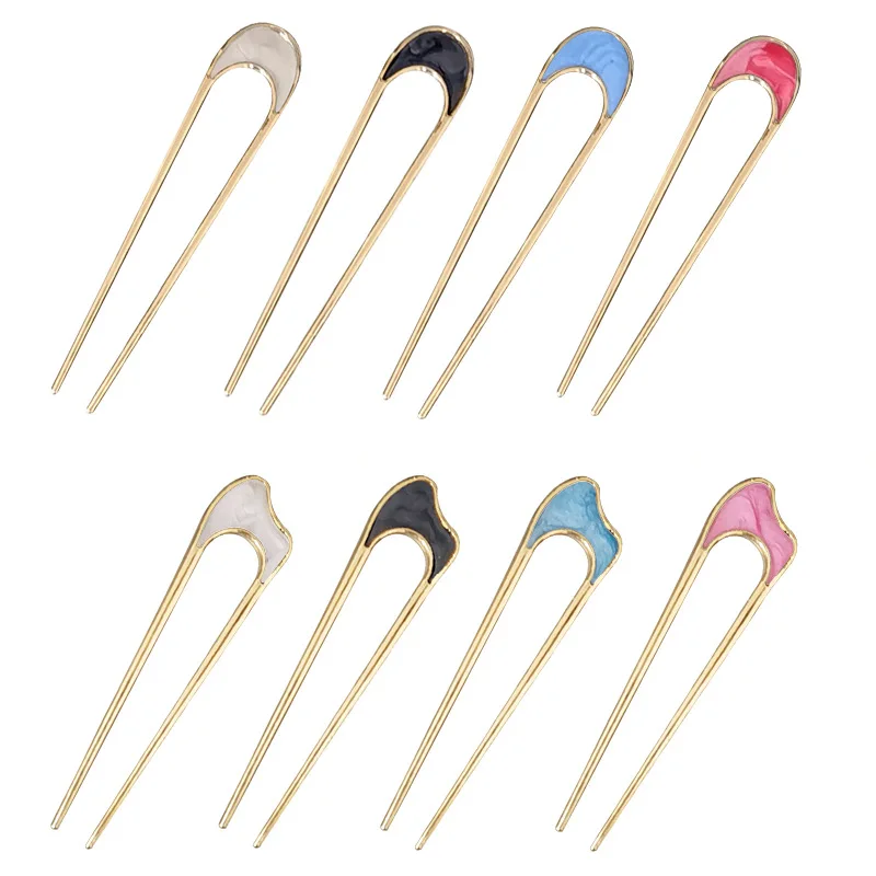 Korean U Shape Elegant Rose Gold Black Silver Metal Hair Stick Handmade Pearl Chopstick Girls Hair Accessories Hair Clips Pins