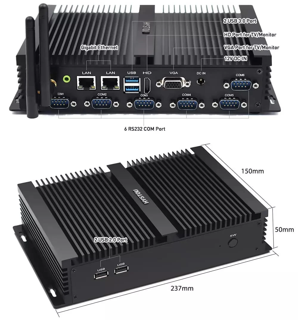 HYSTOU Cheap Embedded Fanless Industrial Computer 8GB RAM DDR4L Barebone Mini Industrial Pc