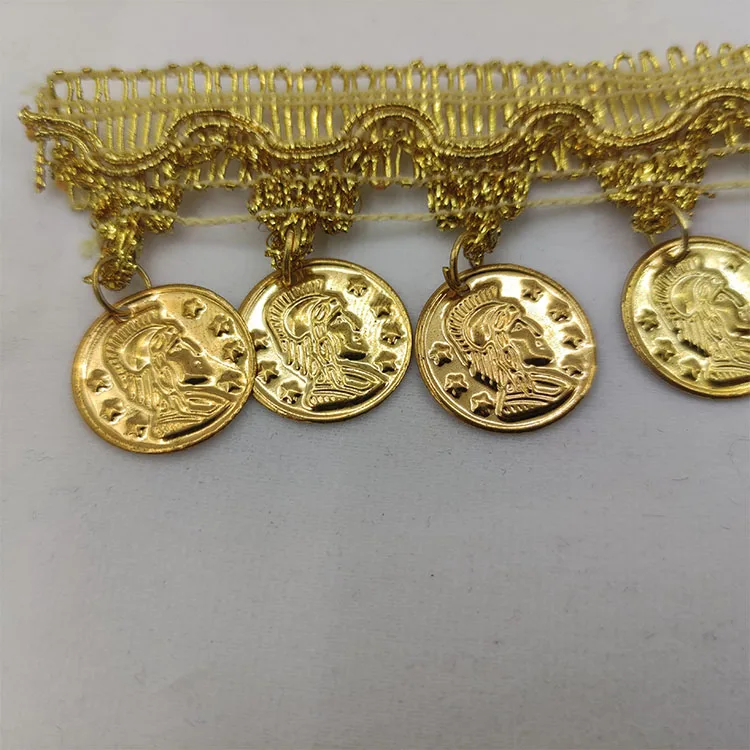DIY Coin design braid trim 45mm gold silver braided sequined laser bell tassel lace trimming lace fabric