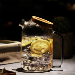 42oz/1200ml high borosilicate glass Tea Juice hot/cold water jug glass water pitcher with handle cork lid