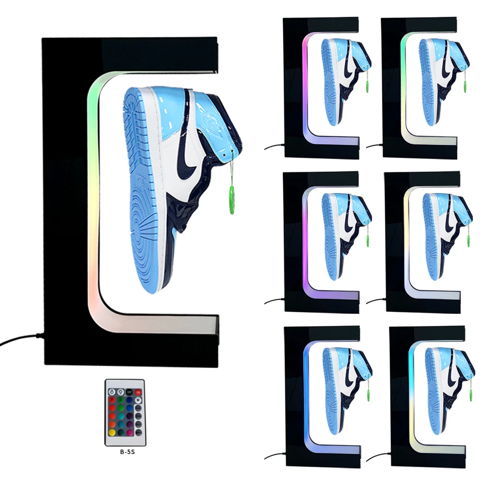 Rotation levitating float shoe display with Colorful LED Light for Advertisement