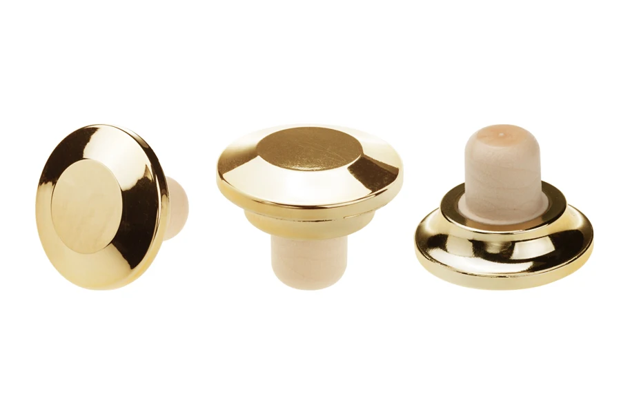 Electroplating T Shape Bar Top Cork With Plastic Wood Metal Zinc Alloy Cap Zamak For Wine Spirits Whisky Gin Bottle