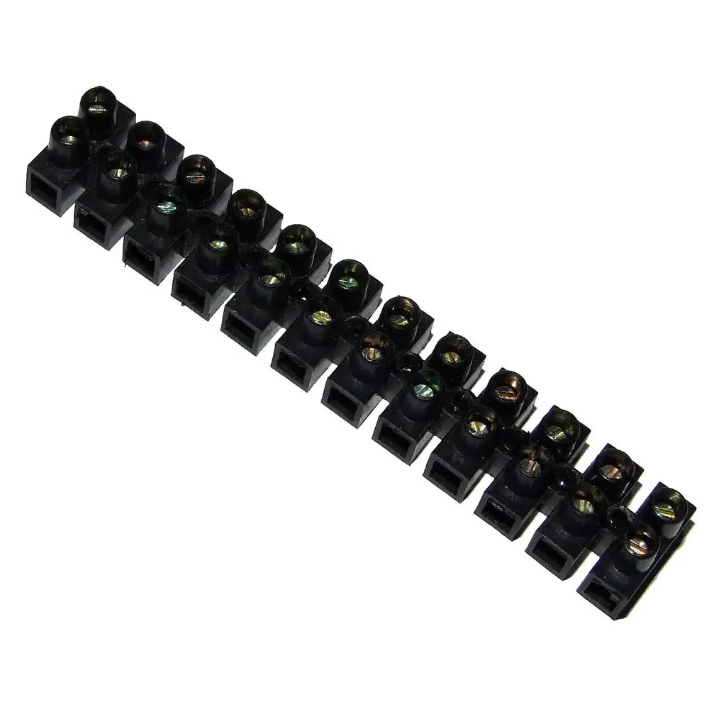 Terminal Block Strip 12 Poles 3A 6A 10A 15A 30A 60A 80A 100A 150A PE Material Black White Color Pack of 10 Pcs