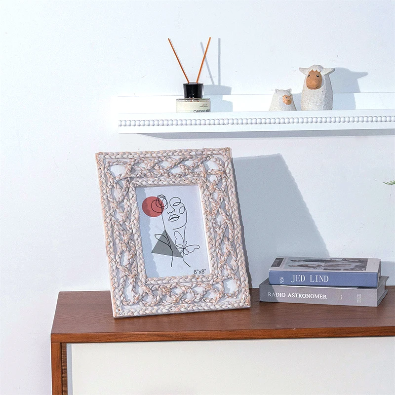 Farmhouse Rustic Brown hemp rope rectangle retro MDF frame decorative table decor for living room