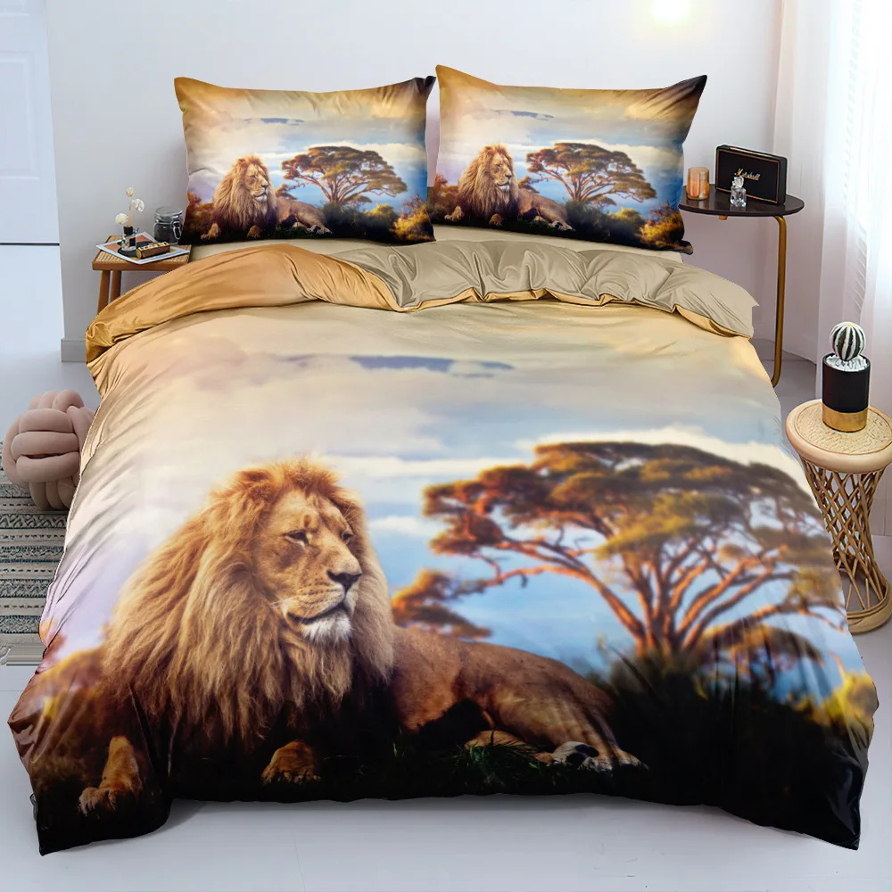 Black Lion three-piece bedding set custom quilt cover