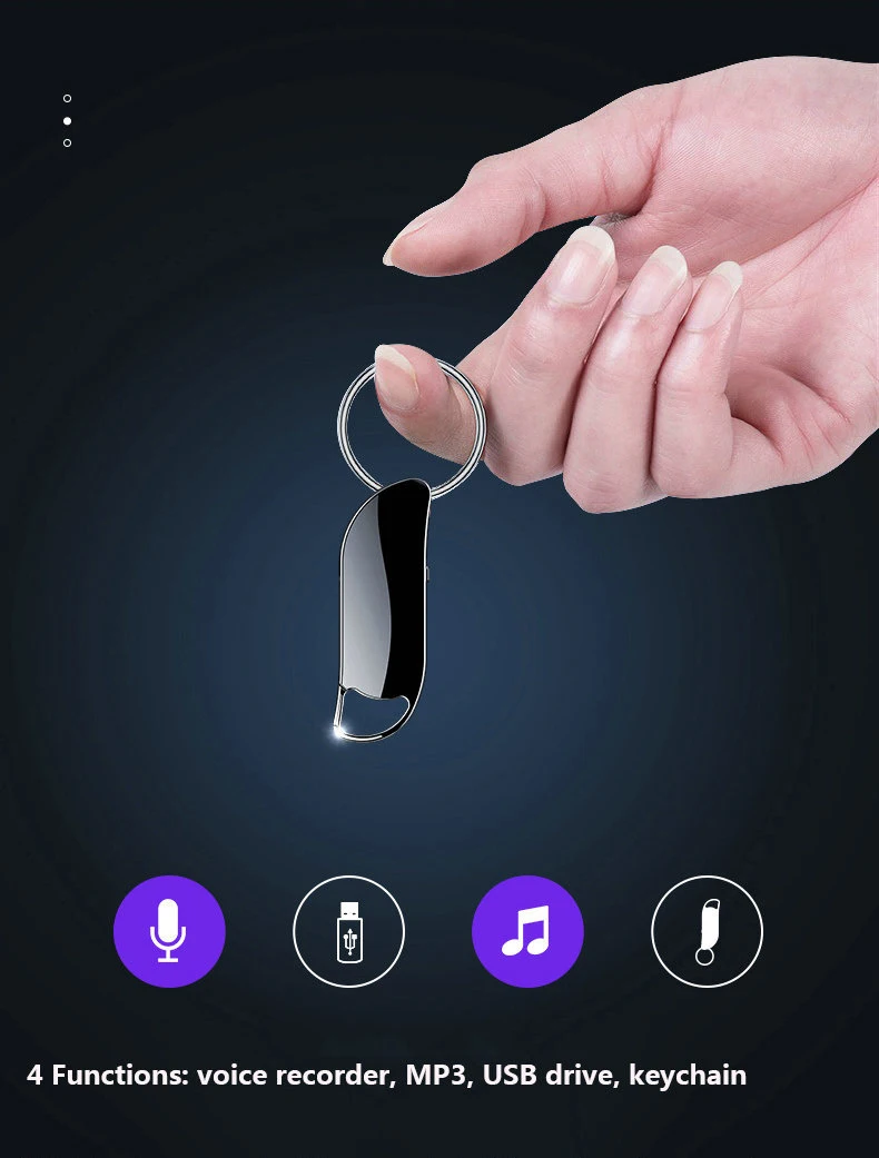 V11 Micro Keychain Voice Recorder MP3 Player Long Working Time Voice Activated Recording Device Digital Voice Recorder