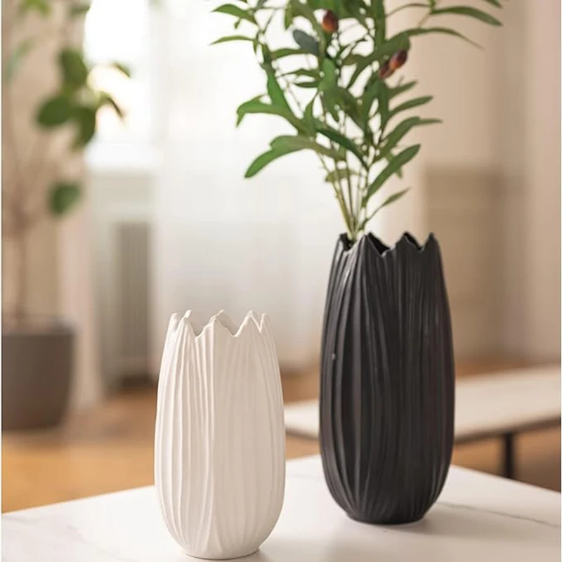 Simple Nordic Ceramic Vase Regular Shape Chinese Porcelain Vases Black White Ceramic Ornaments Home Home Decor Vase