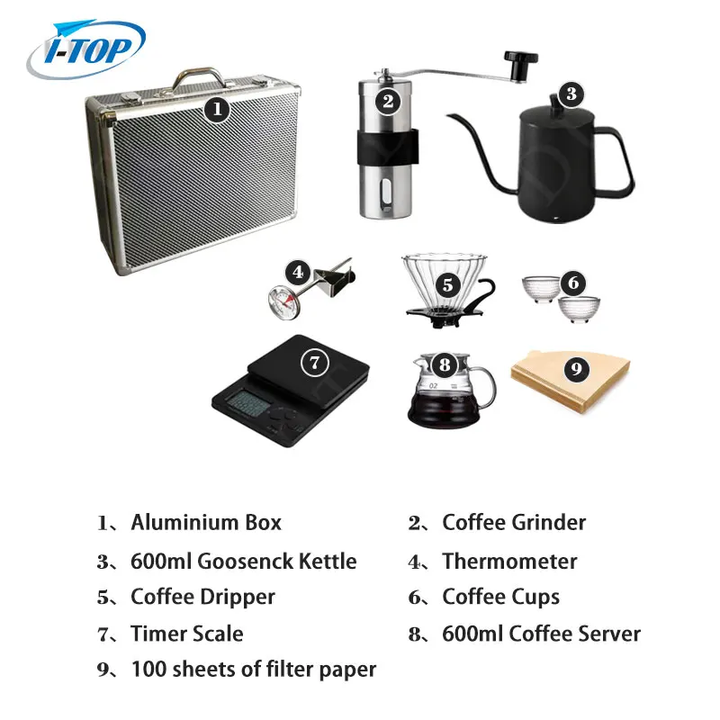 Wholesale  custom hand pour over coffee maker set brewing coffee kit gift set for home and coffee