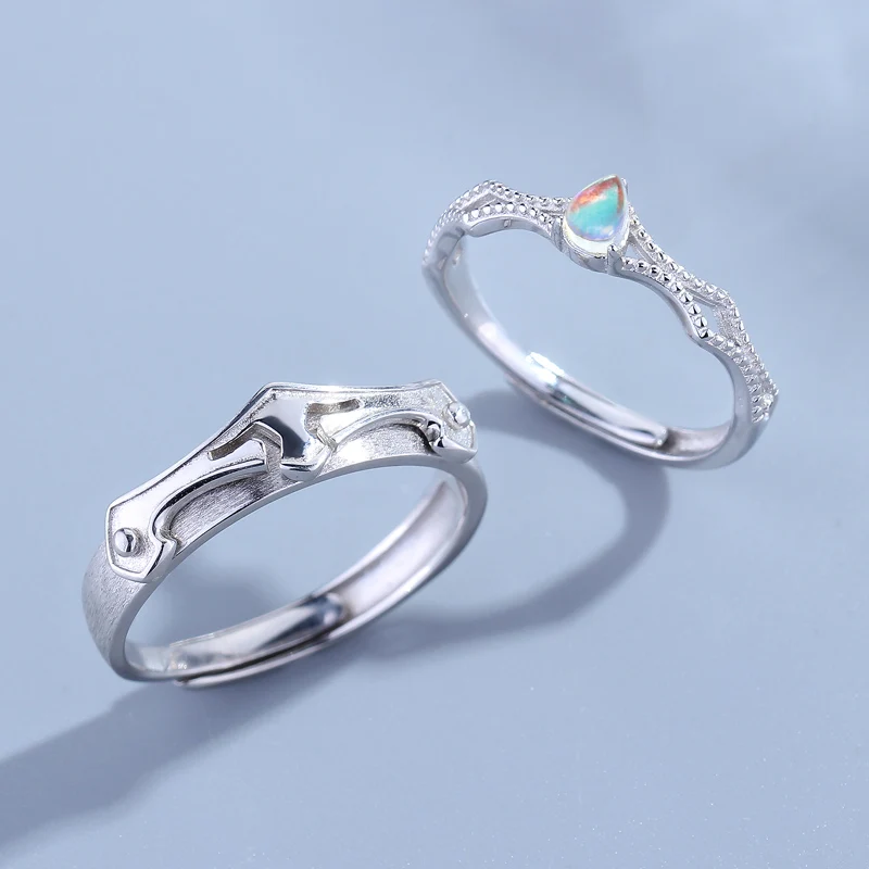 
Custom retro 925 sterling silver zirconia princess and night couple love rings 