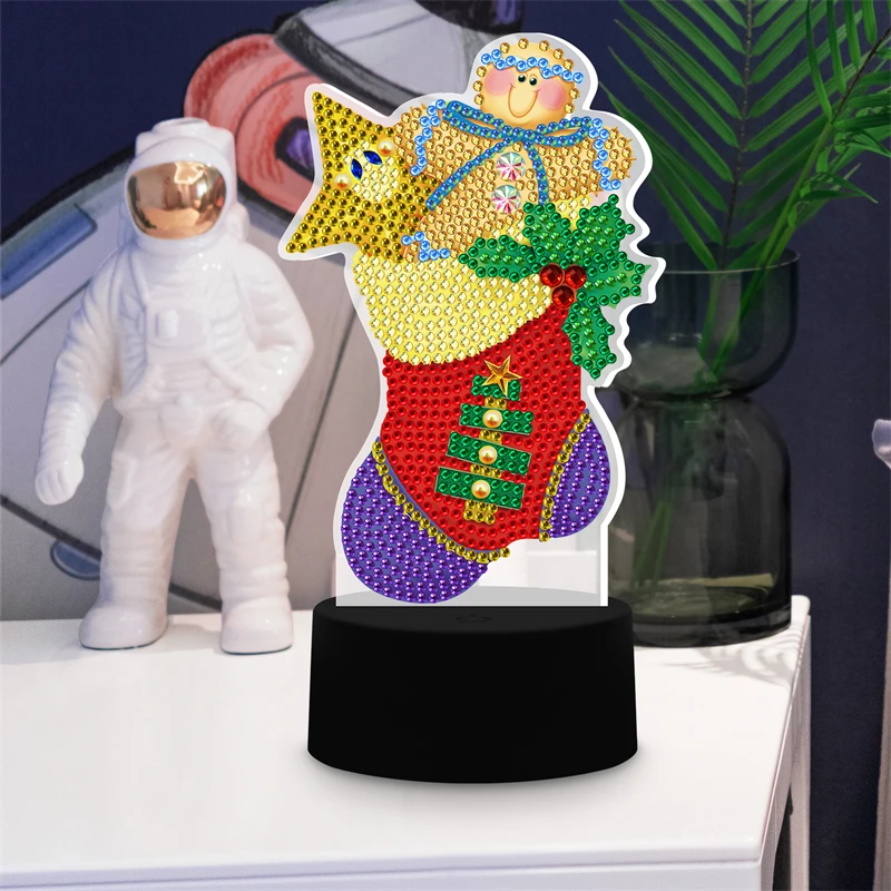 Christmas Socks Diamond Painting DIY 5D Handmade Gift Light Ornament with Translucent Bottom Plate