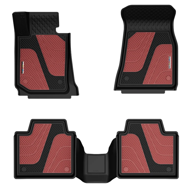 Customized Alloy LOGO LICHI Leather Car Mat Injection Molded Dual Color TPE 4pcs Car Foot Pad For BMW 325