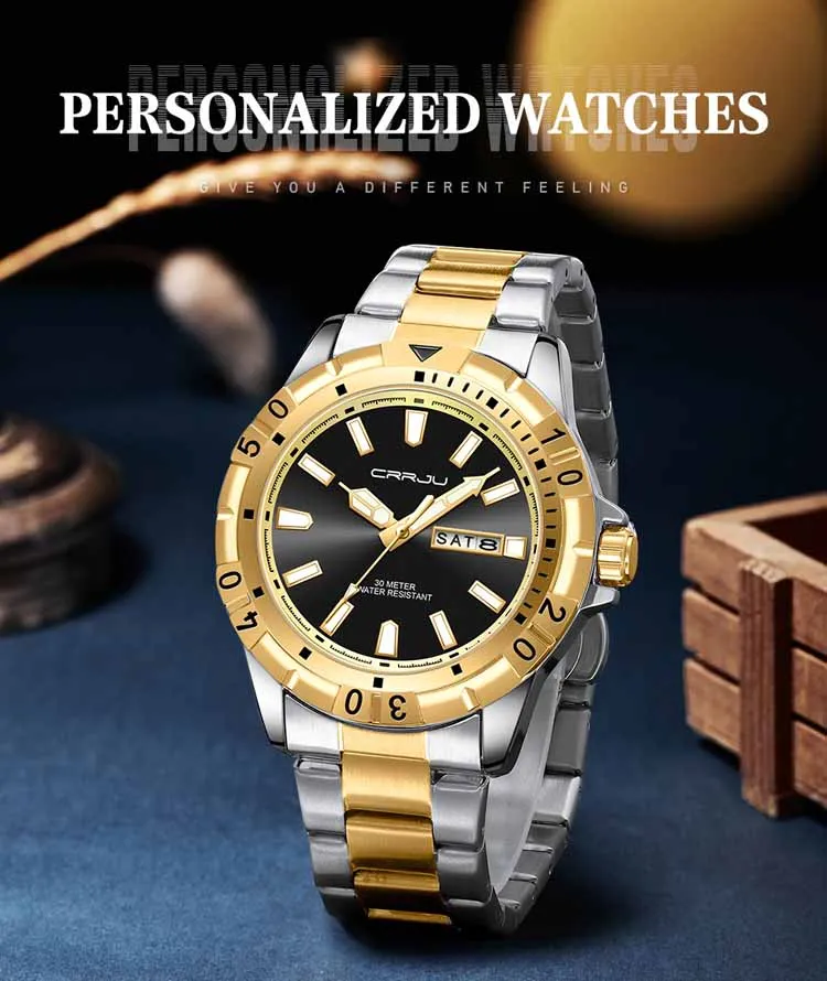 CRRJU 5028 fashion custom brand men quartz watch best Steel Strap waterproof week display advertising business watch supplier