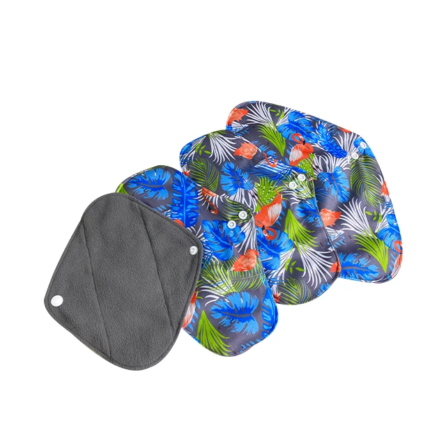 Customize Toalla Sanitaria Bamboo Charcoal Reusable Sanitary Pads Washable Absorbent Winged Sanitary Pads for Women