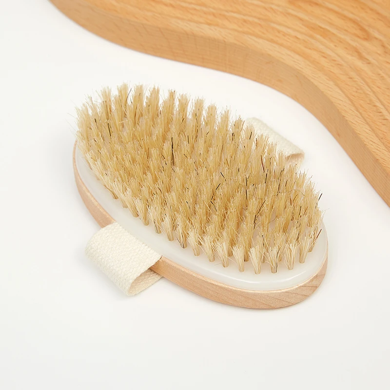 Custom Logo Wood  bamboo massage Wet and Dry Skin bath body brush Body Scrub round Boar Bristle body brush