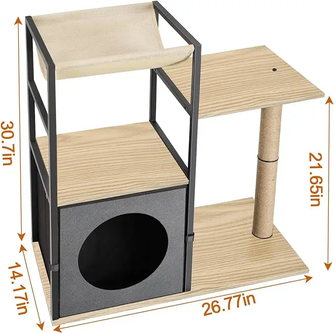 Grey Cat Tree Tower: Indoor Cat Tower with Condo, Hammock, Scratching Post - Perfect for Kittens and Cats