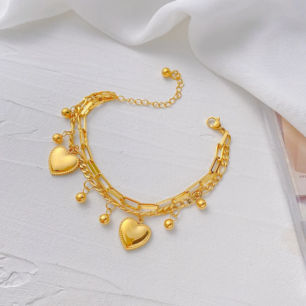 Hip Hop Style Couple Bracelet Double Layer Charm Bracelet Waterproof Stainless Steel Pendant Bracelet Jewelry Idea Party Gift