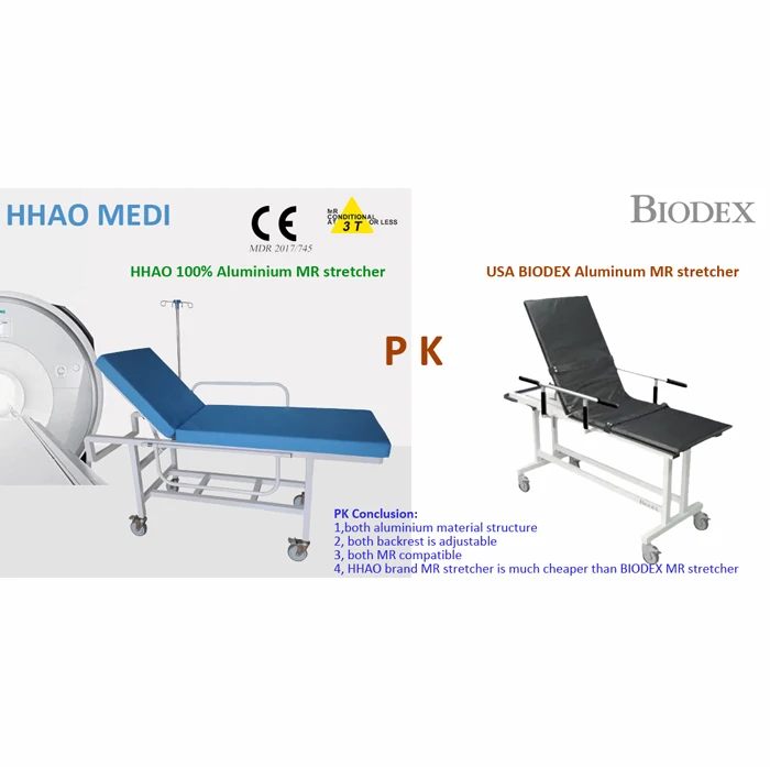 MRI compatible stretcher trolley/ MR conditional to 1.5T and 3.0T MR system/ aluminium alloy material