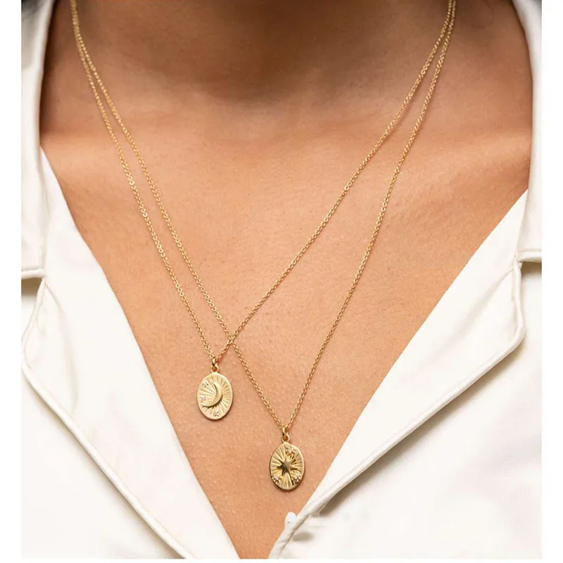 Shopping Online High Quality PVD 18K Gold Plated Moon Star Pendant Necklace Stainless Steel Jewelry Wholesale