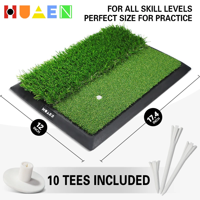 HUAEN GOLF Hot-selling Golf Course Skidproof Rubber Tri-turf Mini Hitting Mat Putting Practice Golf Mat The pair of grass