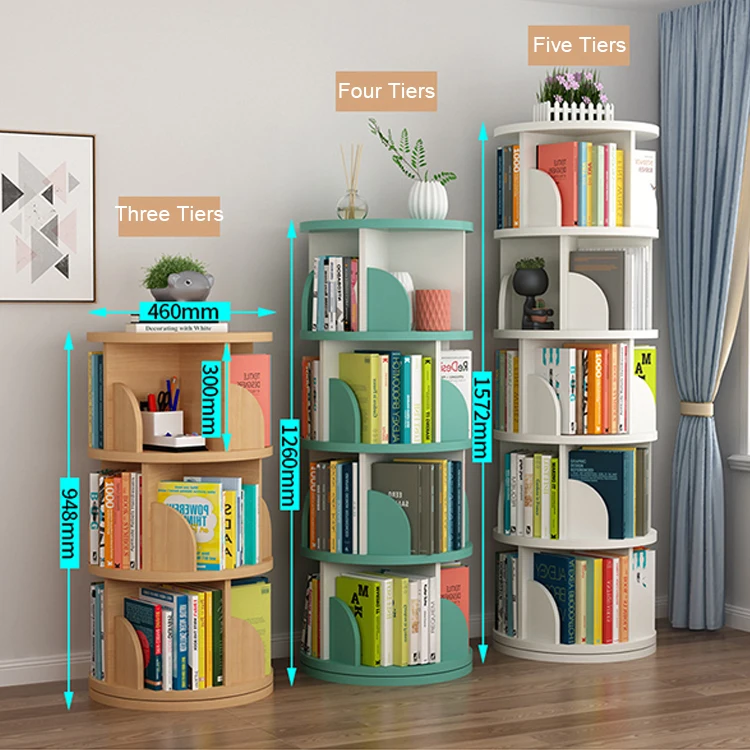 
Cheap Price Popular Round Space-Saving Creative 5 Tier Expandable Bookshelf Revolving 