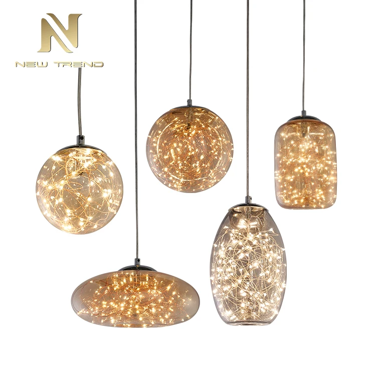 Стеклянный декор в современном стиле лампа из серебряной проволоки обеденная люстра светодиодная Подвесная