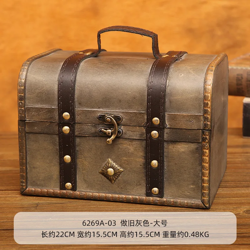 2408 guxiang European-style treasure chest Wooden antique storage box Vintage vintage photography room escape password props