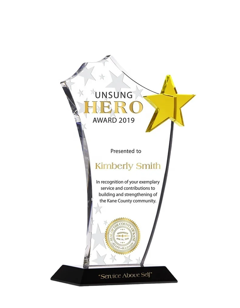 New Design Custom Crystal Blank Star Plaque Trophy Crystal Glass Awards