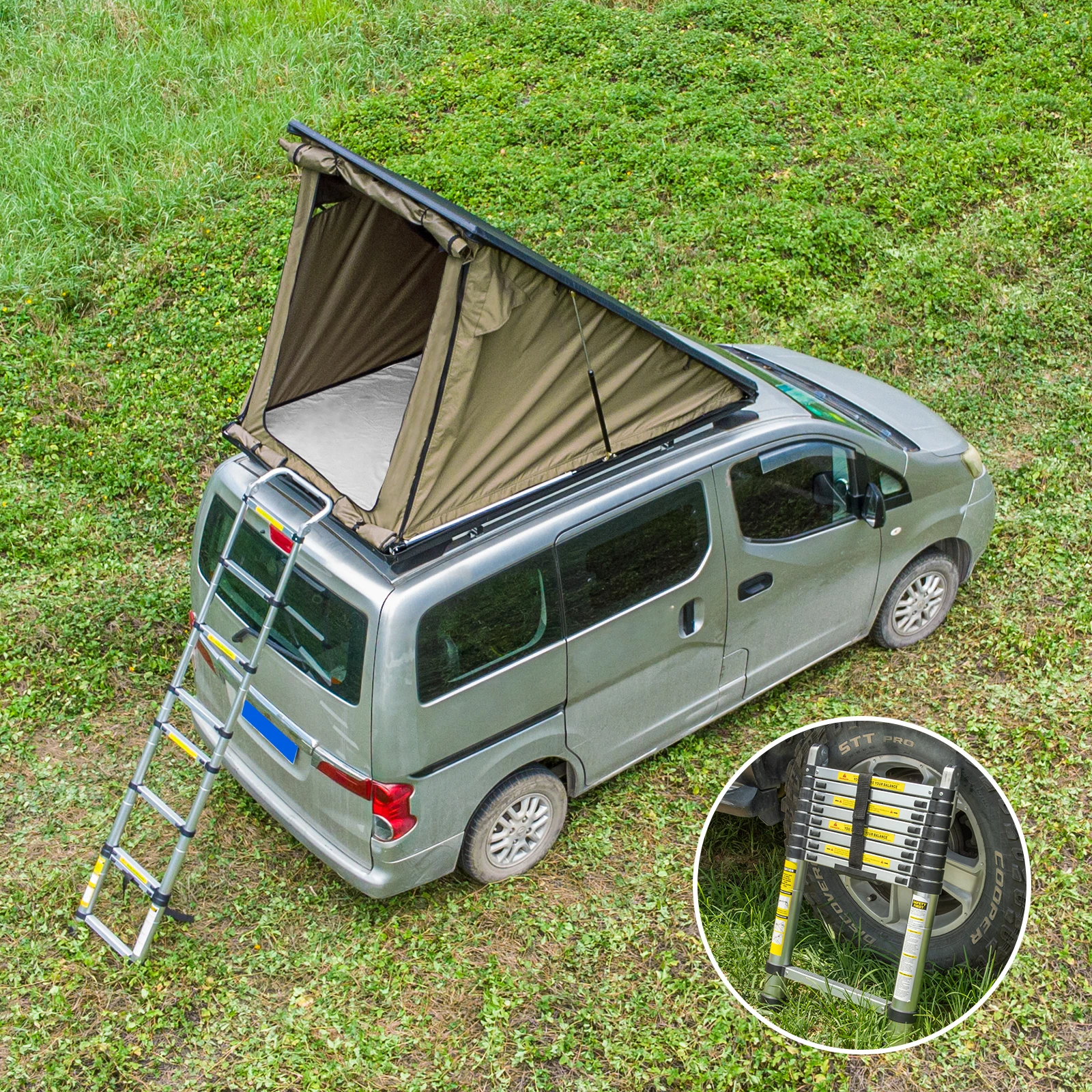 Roof Top Tent Triangle Off road Rooftop Outdoor Tents Waterproof for Camping Hiking Foldable Roof Top Awning for 1-2 Persons