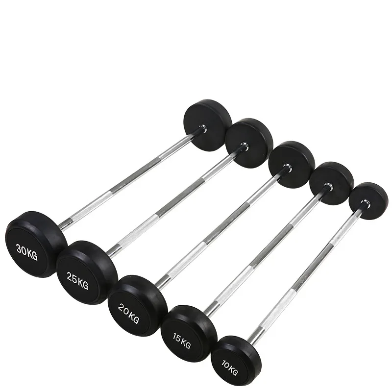 Unisex Straight Bar Barbell Set Fitness Equipment for Powerlifting Gym Weight Lifting with Fixed Steel Rubber PU Coated Bar