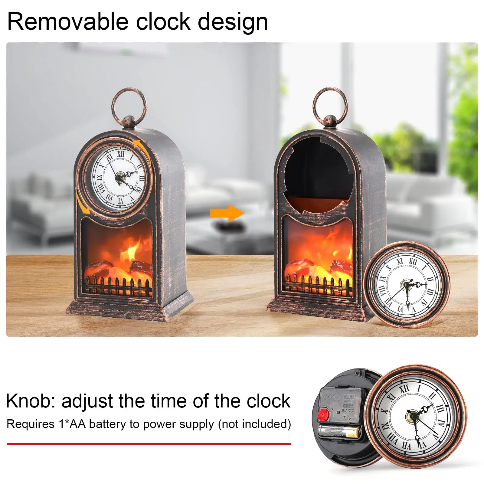 Hot Sale Fireplace Lantern, Decorative Lanterns for Indoors with Clock USB and Battery Operated Tabletop Fireplace,best selling