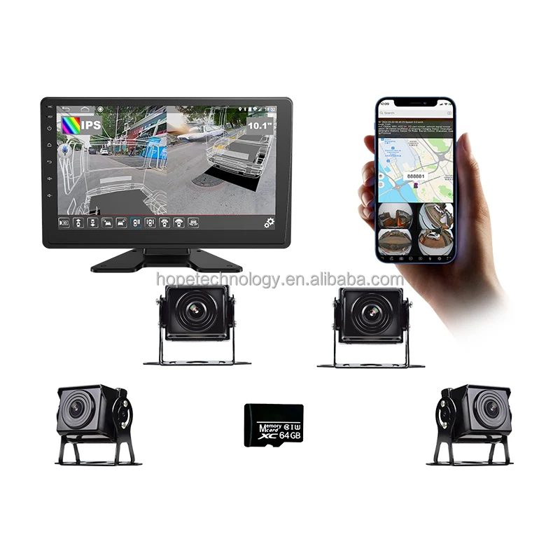 360 Degree 3D Bird View 4CH 1080P Truck Bus IPS Touch Screen 4G GPS DVR with CMSV6 CMSV7 Remote Monitoring and 64G Memory Card