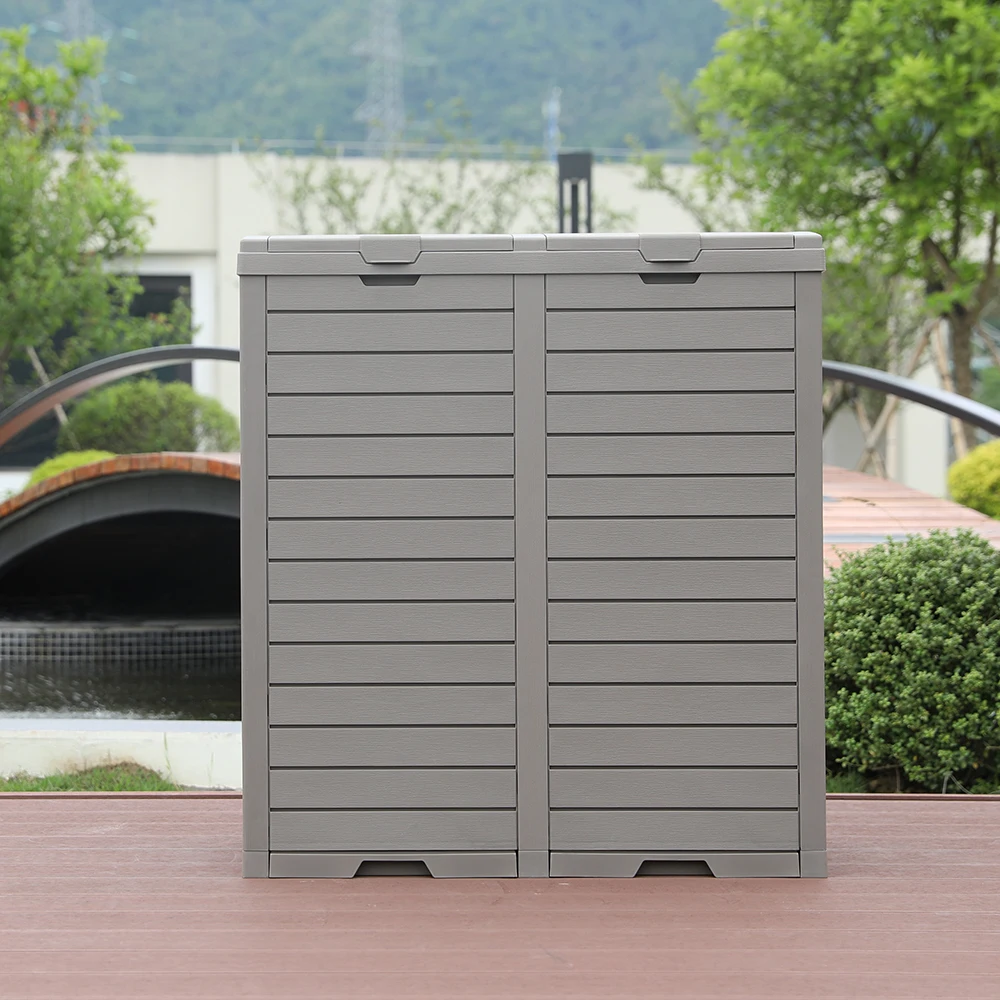 Outdoor trashcan 230L/ 61.8 Oz wood design double kitchen trash can with lid