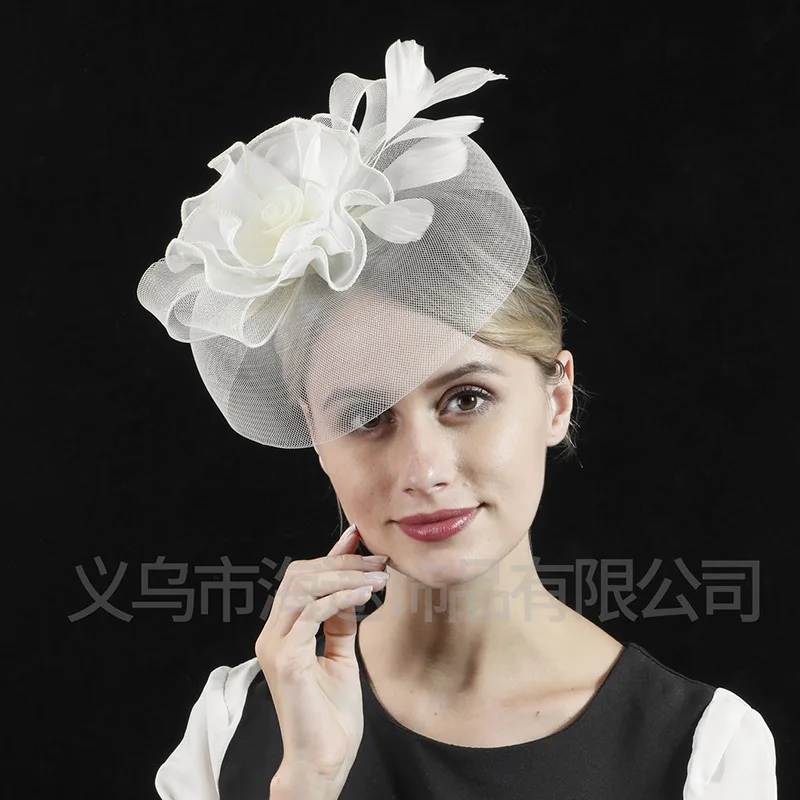 Korean style new boutique flower mesh Billycock headband Bridal wedding party hair accessories Billycock women