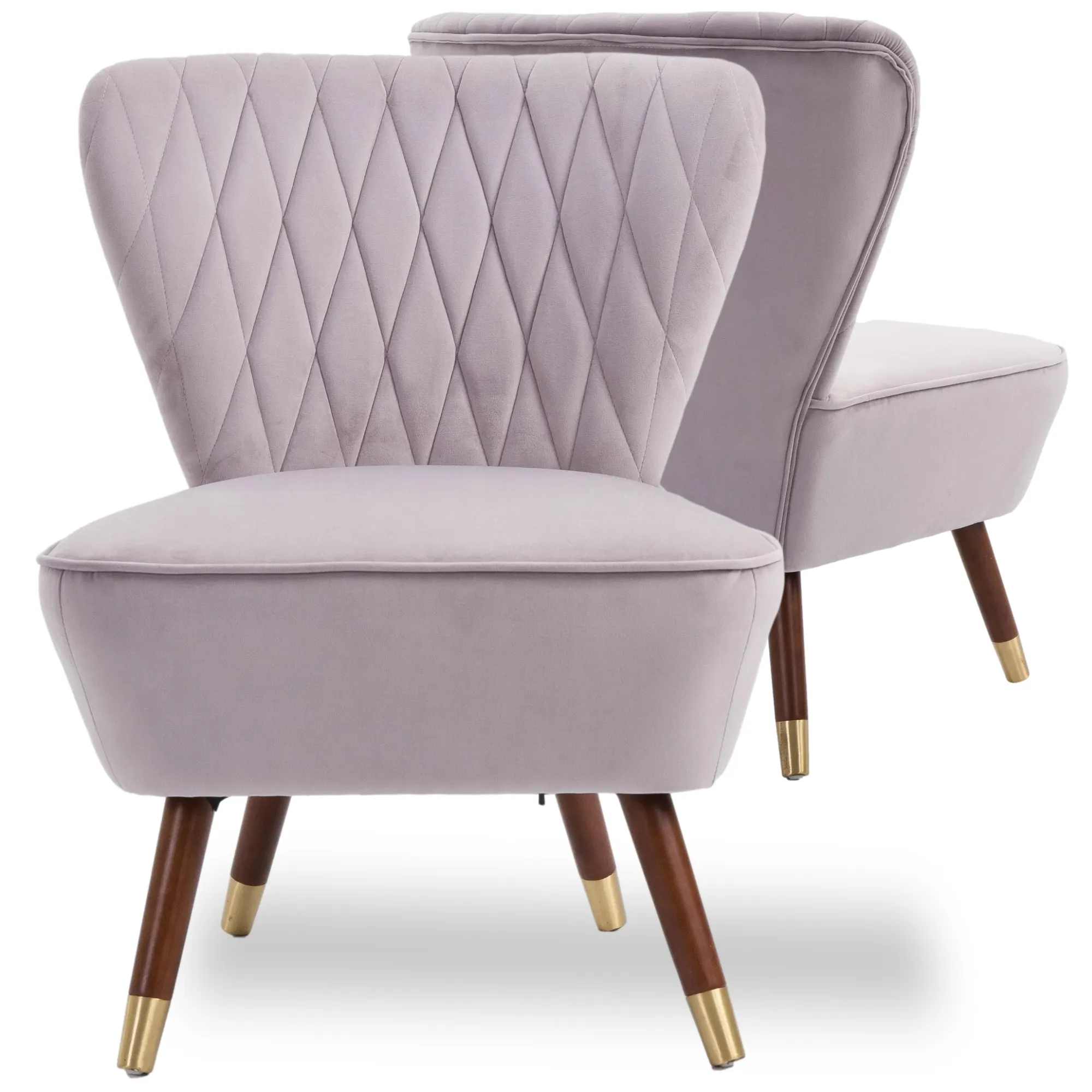 Stylish and Elegant Gray Velvet Upholstered Solid Wood Legs Living Room Slipper Chair